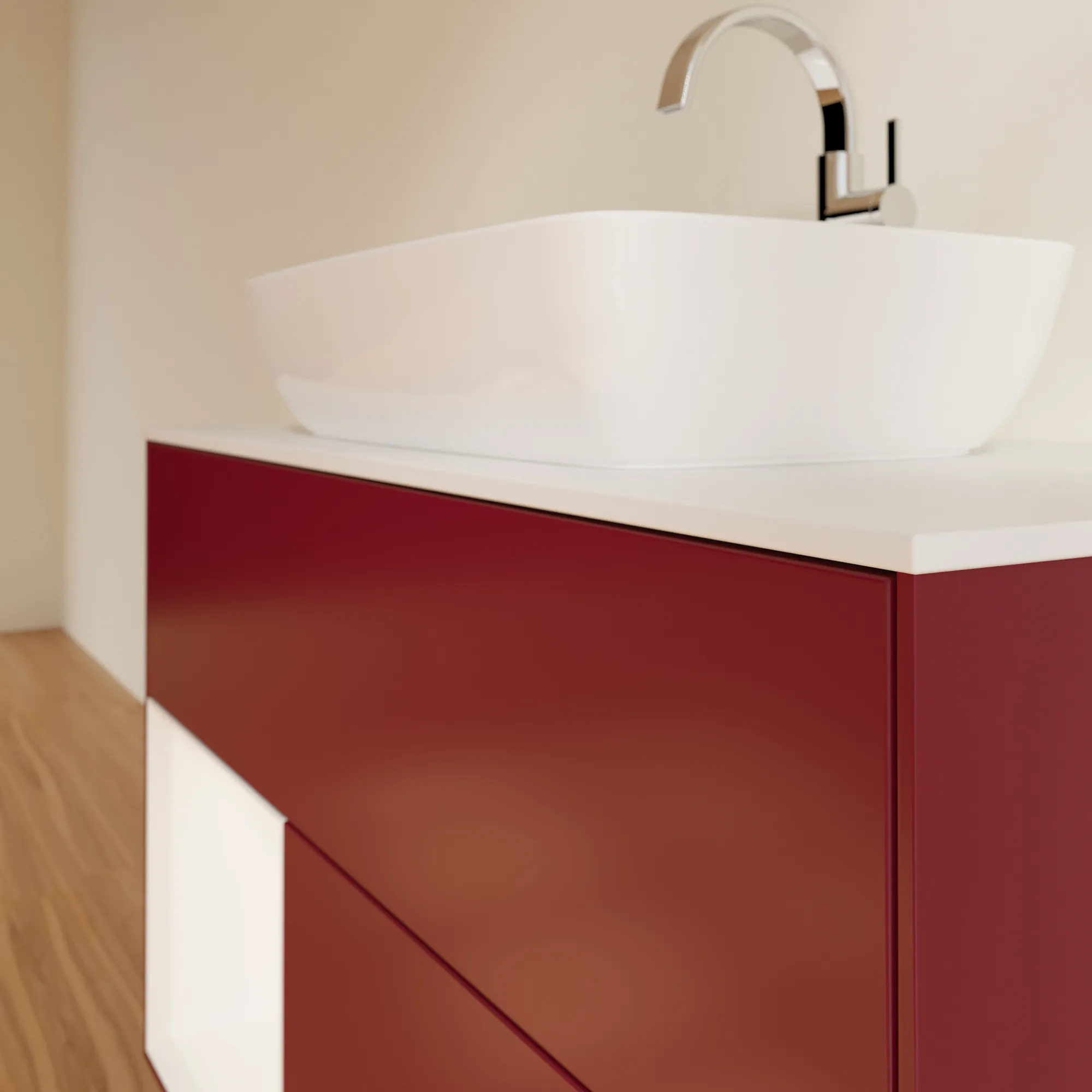 Villeroy & Boch Waschtischunterschrank „Finion“ für Schrankwaschtisch 1000 × 603 × 501 mm Peony Matt Lacquer, für Becken mittig, mit Hahnlochbohrung