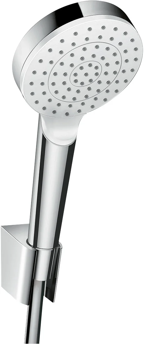 Hansgrohe Crometta Brausenset EcoSmart, 100 mm Brausekopf, Rain-Strahlart, 160 cm Brauseschlauch, weiß/chrom