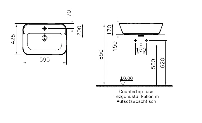 VitrA Geo Aufsatzwaschtisch rechteckig 60 x 43 cm Weiß Hochglanz