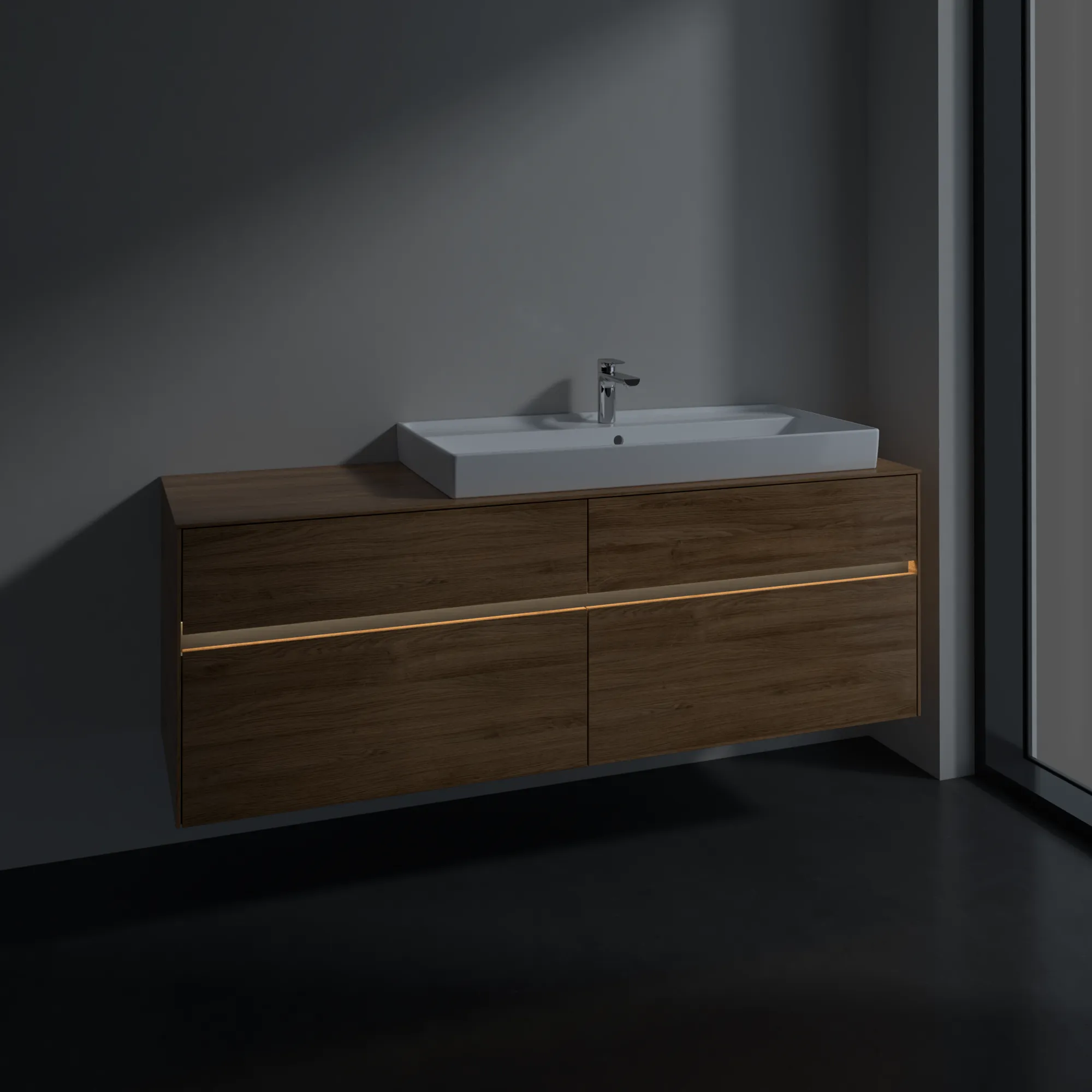 Villeroy & Boch Waschtischunterschrank „Collaro“ 1600 × 548 × 500 mm Kansas Oak, mit Beleuchtung, für Becken rechts