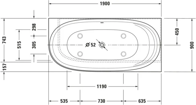 Duravit Whirlwanne „Cape Cod“ vorwand oval 190 × 90 cm, rechts