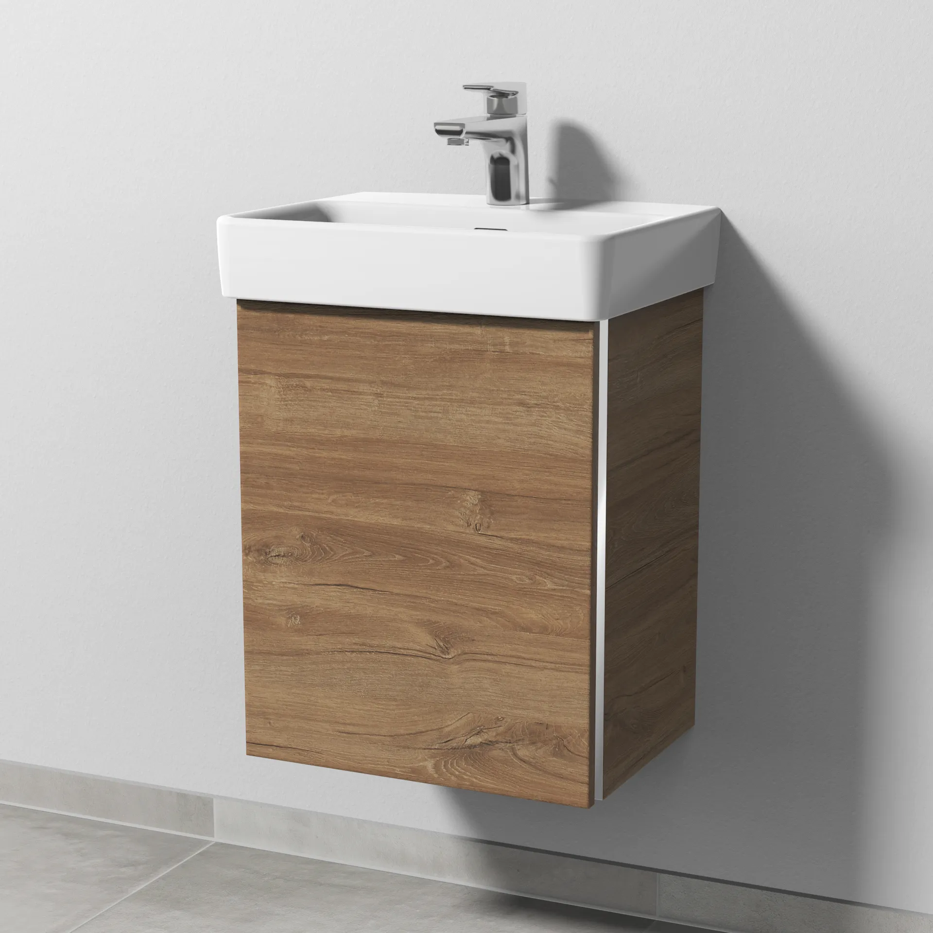 Sanipa Waschtischunterschrank „3way“ passend zu Keramik-Waschtische Pro S von 410 × 520 × 317 mm in Eiche Kansas, Anschlag links