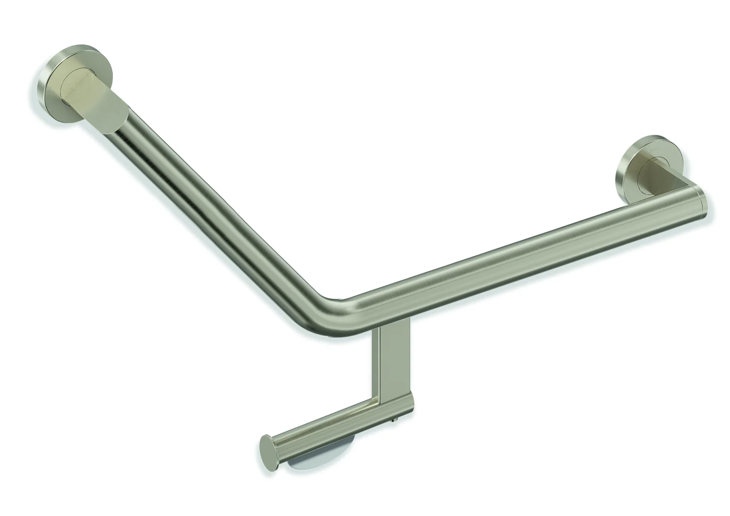 HEWI System 900 Winkelgriff mit WC-Papierrollenhalter, Edelstahl PVD, 620 mm Achsmaß, links HEWI System 900 Winkelgriff mit WC-Papierrollenhalter, Edelstahl PVD, 620 mm Achsmaß, links