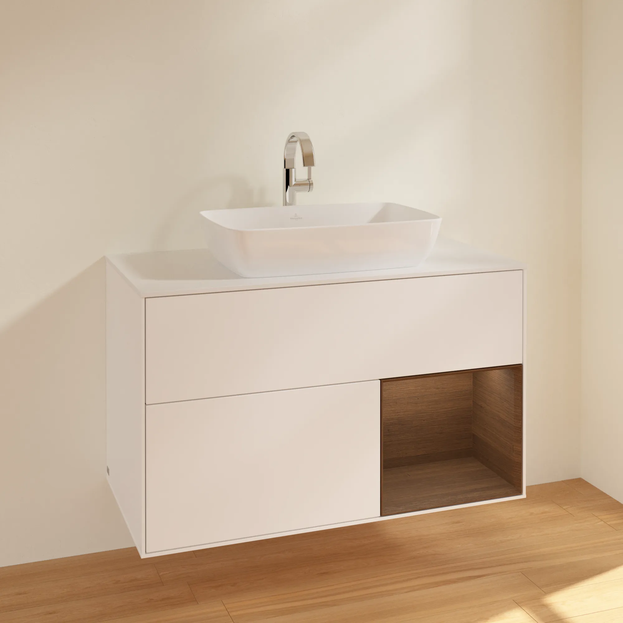 Villeroy & Boch Waschtischunterschrank „Finion“ für Schrankwaschtisch 1000 × 603 × 501 mm White Matt Lacquer, für Becken mittig, mit Hahnlochbohrung
