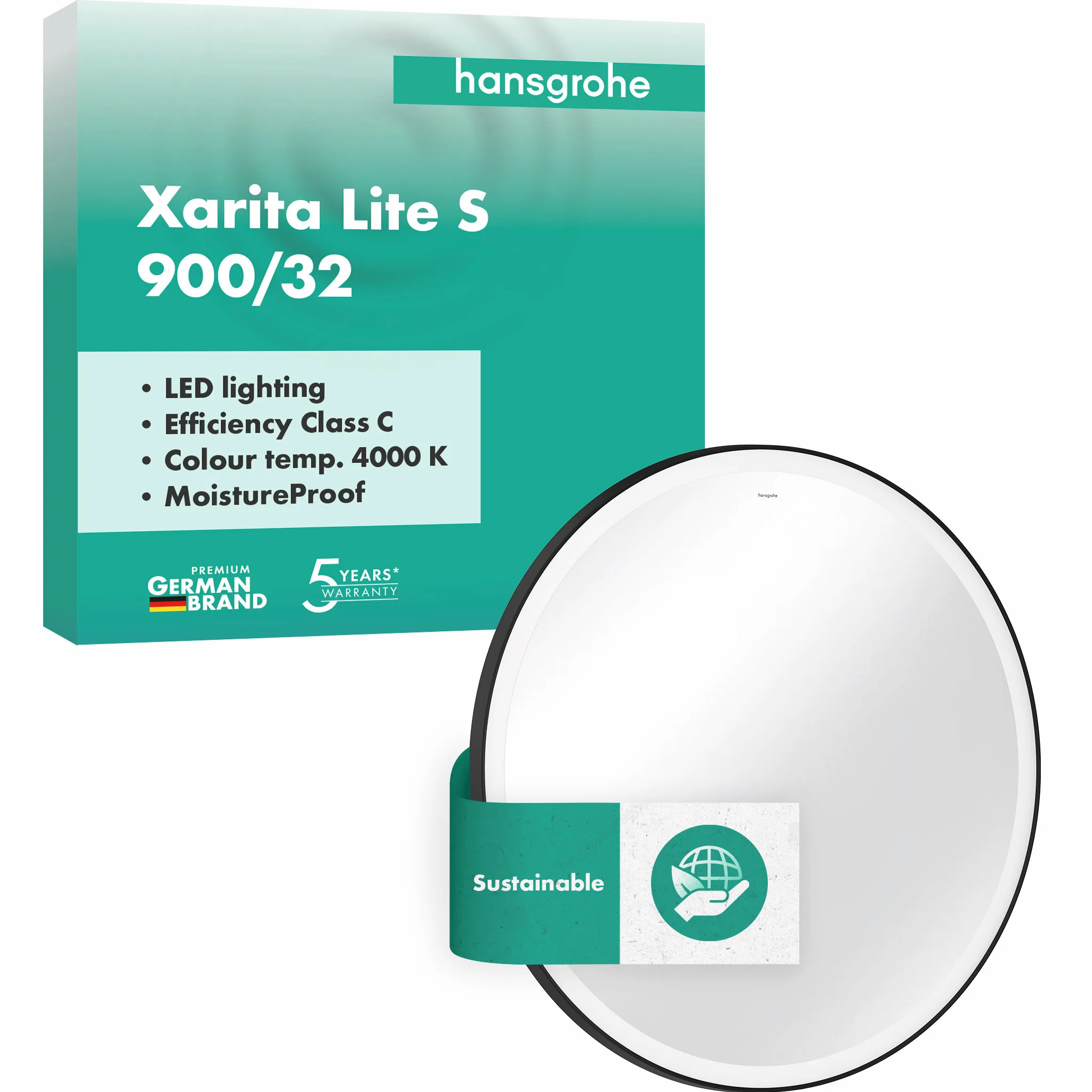 Hansgrohe Xarita Lite S Spiegel mit runder LED-Beleuchtung, 900x900x30 Hansgrohe Xarita Lite S Spiegel mit runder LED-Beleuchtung, 900x900x30