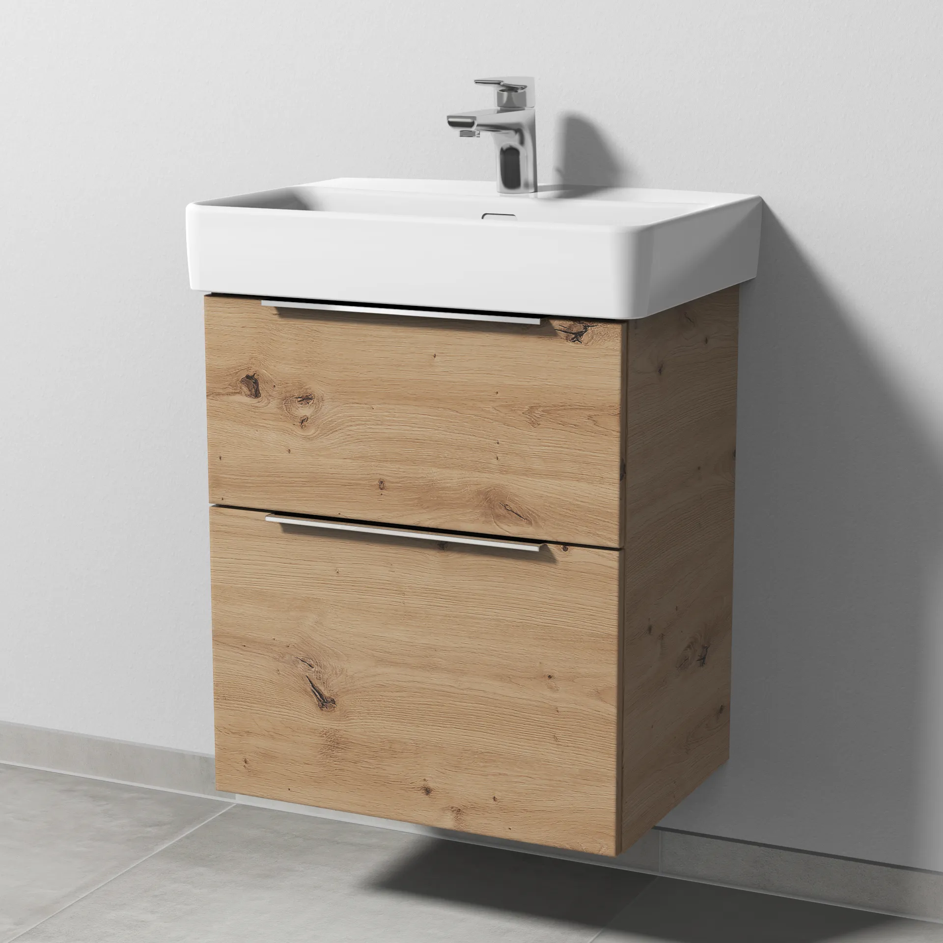 Sanipa Waschtischunterschrank „3way“ passend zu Keramik-Waschtische Pro S von 500 × 593 × 362 mm in Eiche Natural-Touch