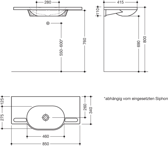 Wandwaschtisch 85 × 41,5 × 11 cm