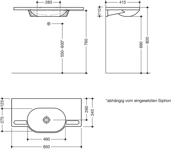 HEWI Waschtisch PG87, alpinweiß, B: 850 mm, T: 415 mm HEWI Waschtisch PG87, alpinweiß, B: 850 mm, T: 415 mm