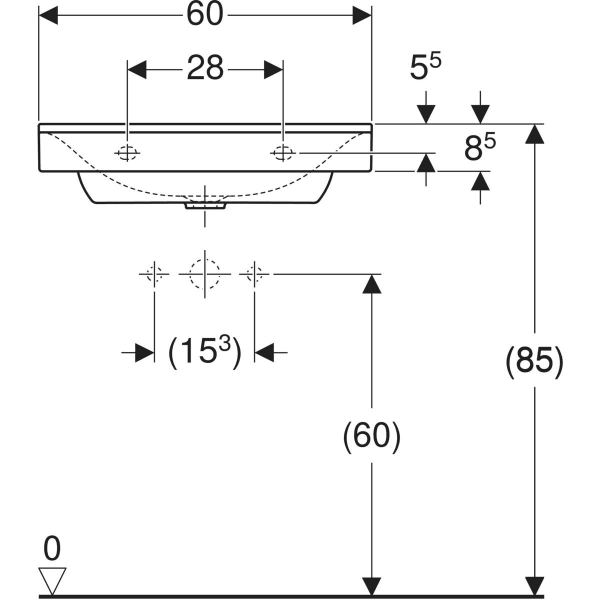 Wandwaschtisch „Xeno2“, rechteckig, mittig 60 × 48 cm in weiß alpin mit KeraTect® Wandwaschtisch „Xeno2“, rechteckig, mittig 60 × 48 cm in weiß alpin mit KeraTect®