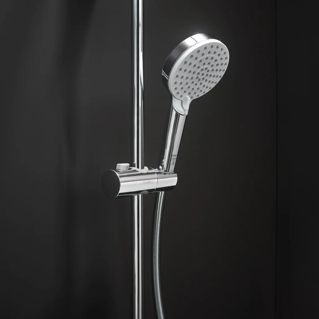 Hansgrohe Vernis Shape Showerpipe 230 1jet EcoSmart Chrom mit Wannenthermostat - Aufputzinstallation, DN15, 426 mm Brausearmlänge Hansgrohe Vernis Shape Showerpipe 230 1jet EcoSmart Chrom mit Wannenthermostat - Aufputzinstallation, DN15, 426 mm Brausearmlänge