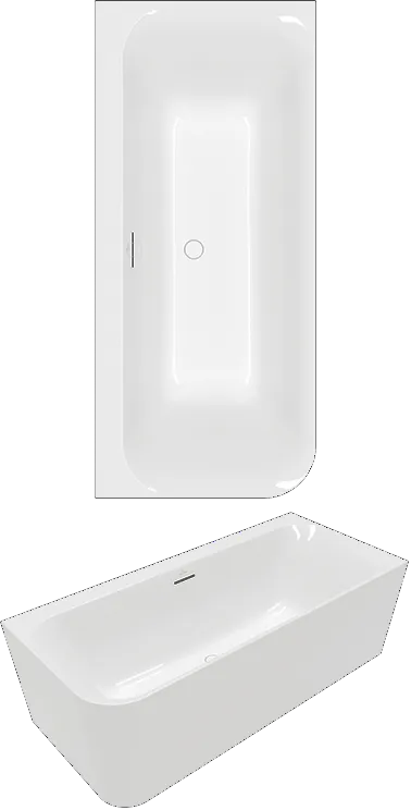 Villeroy & Boch Badewanne mit eckiger Innenform „Loop & Friends“ vorwand rechteck 180 × 80 cm, rechts in Weiß Alpin