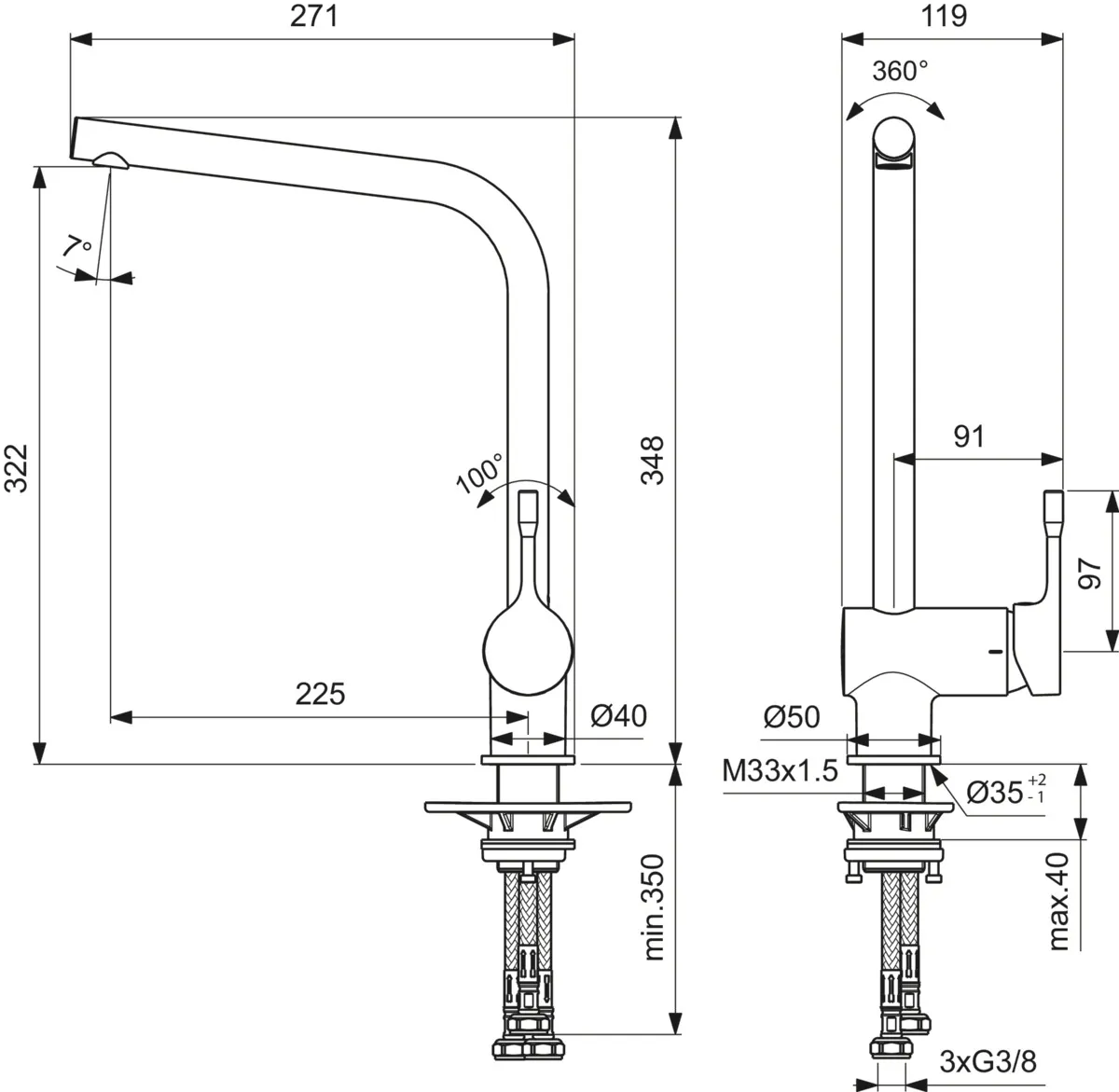 Küchenarmatur Ceralook, Niederdruck, mit hohem Auslauf, Ausladung 225mm, Chrom Küchenarmatur Ceralook, Niederdruck, mit hohem Auslauf, Ausladung 225mm, Chrom