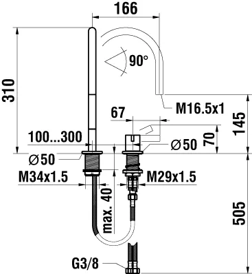 2-Loch-Waschtischmischer Kartell Schwenkauslauf Ausladung 166 mm ohne Ablaufventil chrom