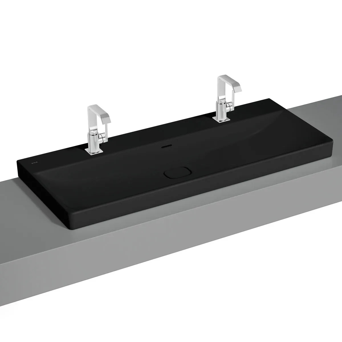 VitrA New Metropole Doppelaufsatzwaschtisch wandgebunden rechteckig 120 x 47 cm 1 Becken mit 2 Hahnlöchern mit Überlaufschlitz Schwarz Matt VitrA New Metropole Doppelaufsatzwaschtisch wandgebunden rechteckig 120 x 47 cm 1 Becken mit 2 Hahnlöchern mit Überlaufschlitz Schwarz Matt