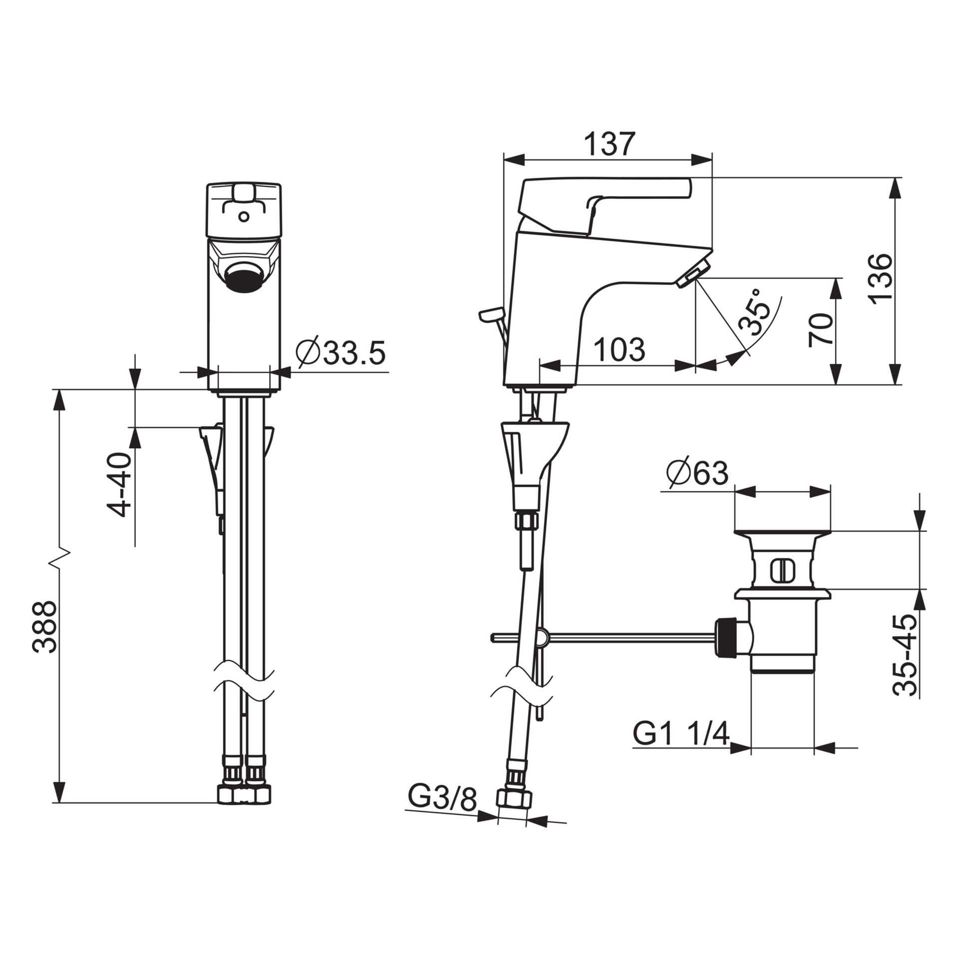 HA Einhebelmischer Waschtischbatterie HANSAPALENO 5635 Ablaufgarnitur mit Zugstange Ausladung 103 mm DN15 Chrom