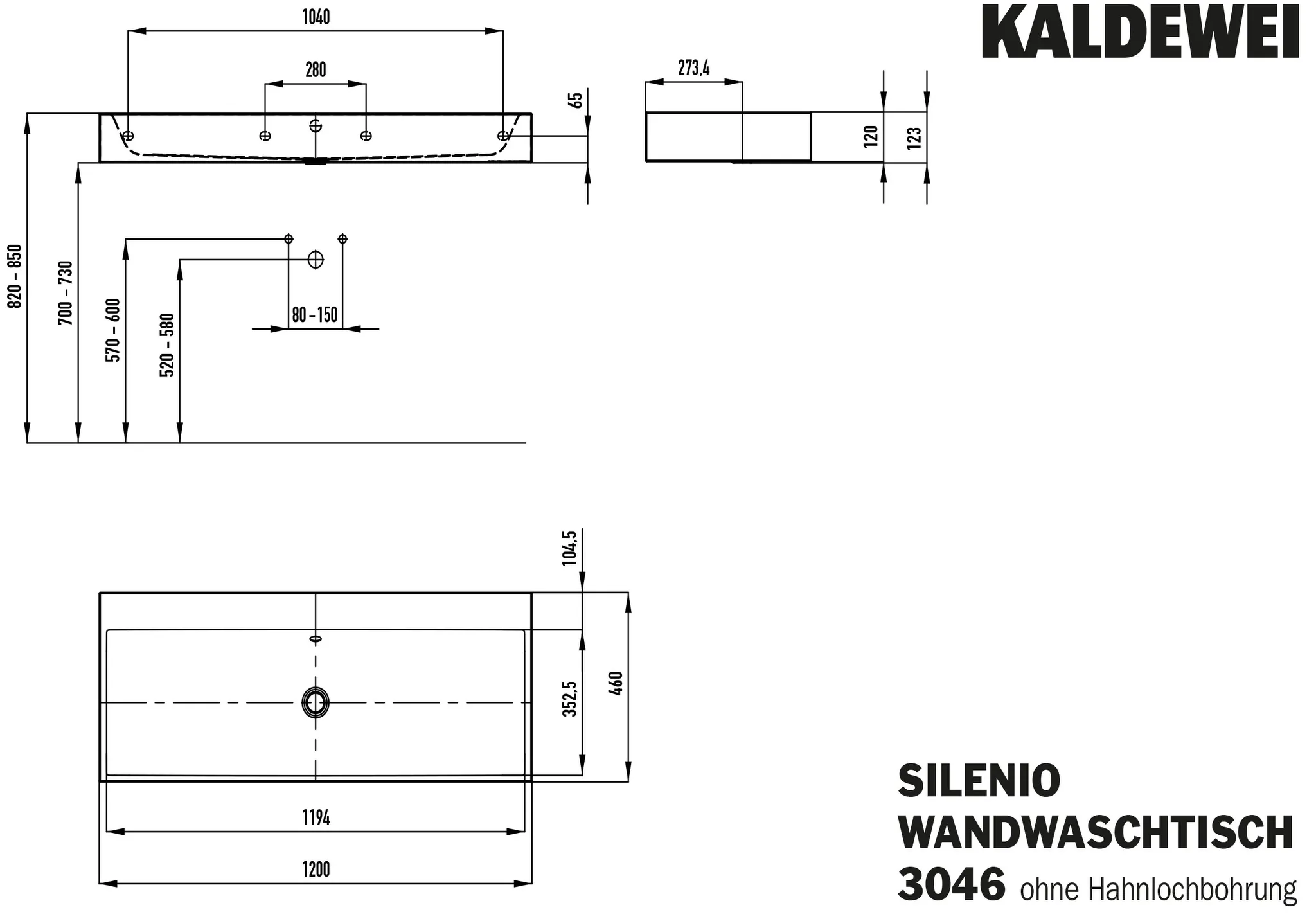 Doppelwaschtisch „Silenio“ 120 × 46 cm, ohne Hahnlochbohrung in pergamon