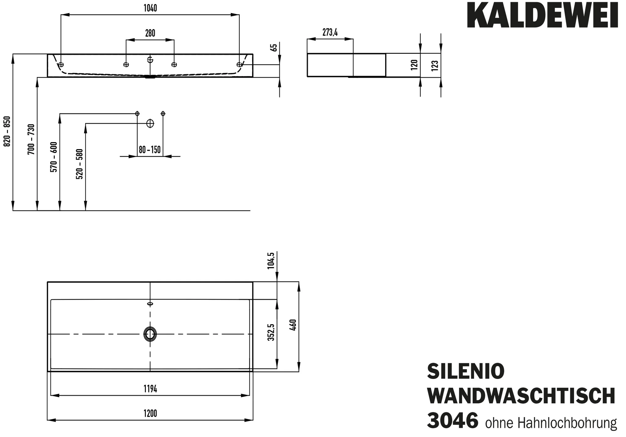 Doppelwaschtisch „Silenio“ 120 × 46 cm, ohne Hahnlochbohrung in schwarz, mit Perl-Effekt
