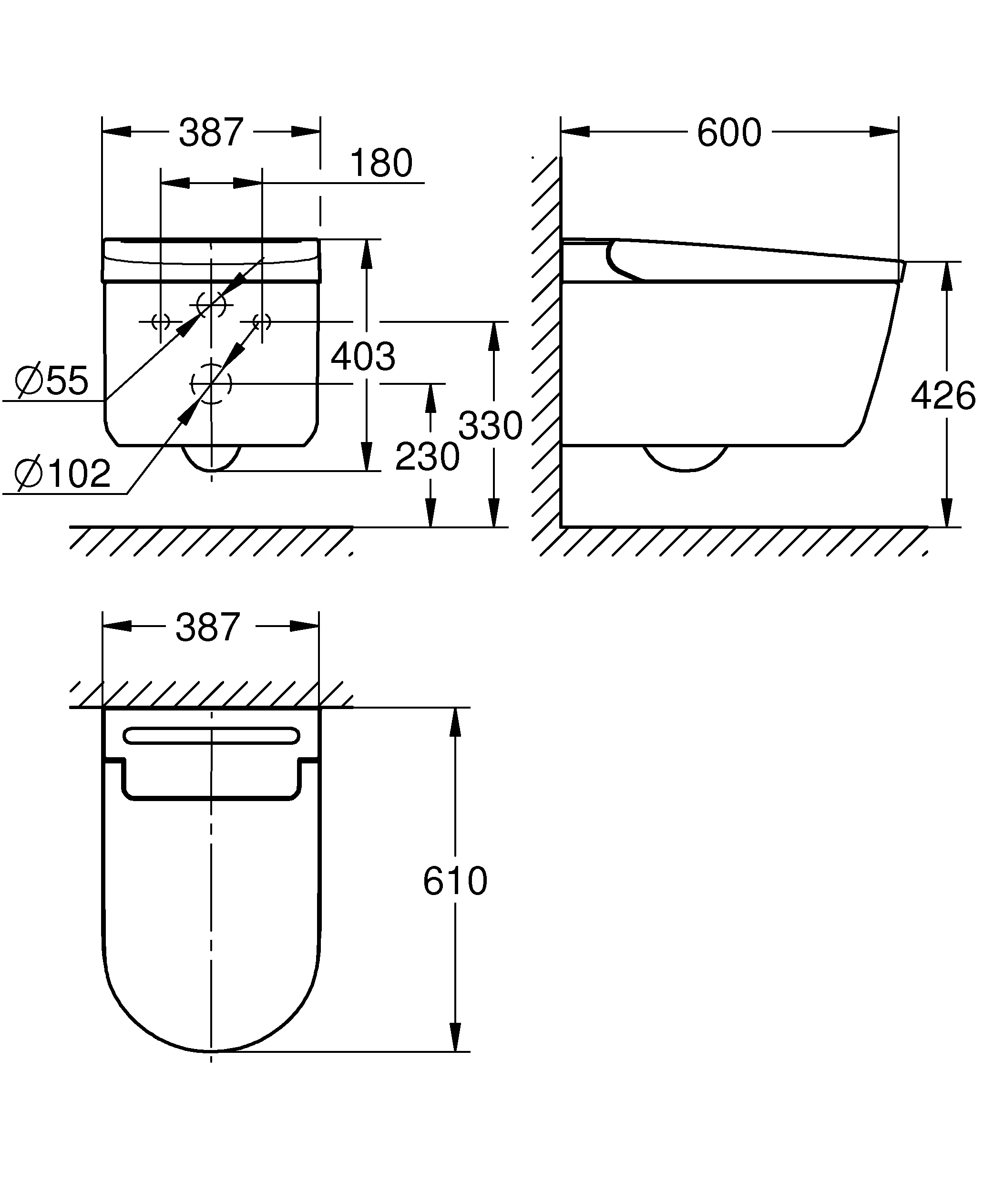 Dusch-WC Komplettanlage Sensia Pro 36508, für Unterputzspülkästen, Wandmontage, antibakterielle Glasur, Antihaft-Beschichtung, alpinweiß