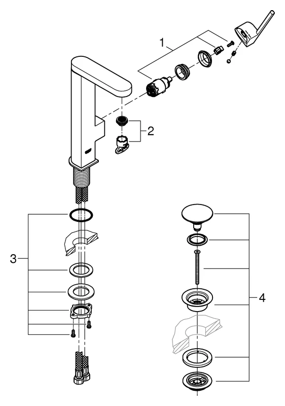 Einhand-Waschtischbatterie Plus 23873_3, L-Size, Einlochmontage, glatter Körper, Push-open Ablaufgarnitur 1 1/4″, chrom