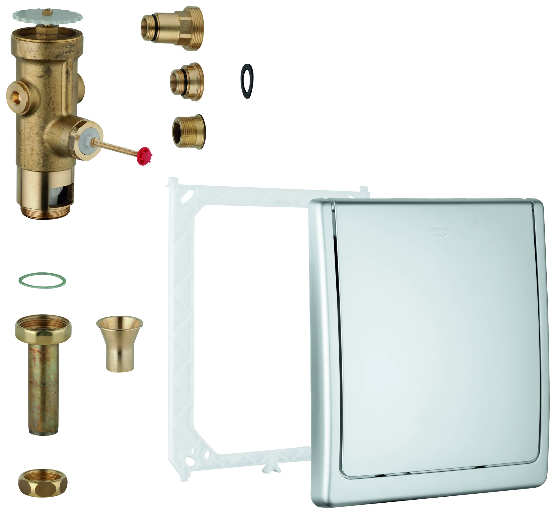 WC-Druckspüler 42901, Wandeinbau, Austauscharmatur für 622.03.200 (G¾) 623.03.200 (G¾) 669.03.200 (G¾) 668.03.200 (G¾) 670.03.200 (G¾), mit Classic-Abdeckplatte 220 x 255 mm