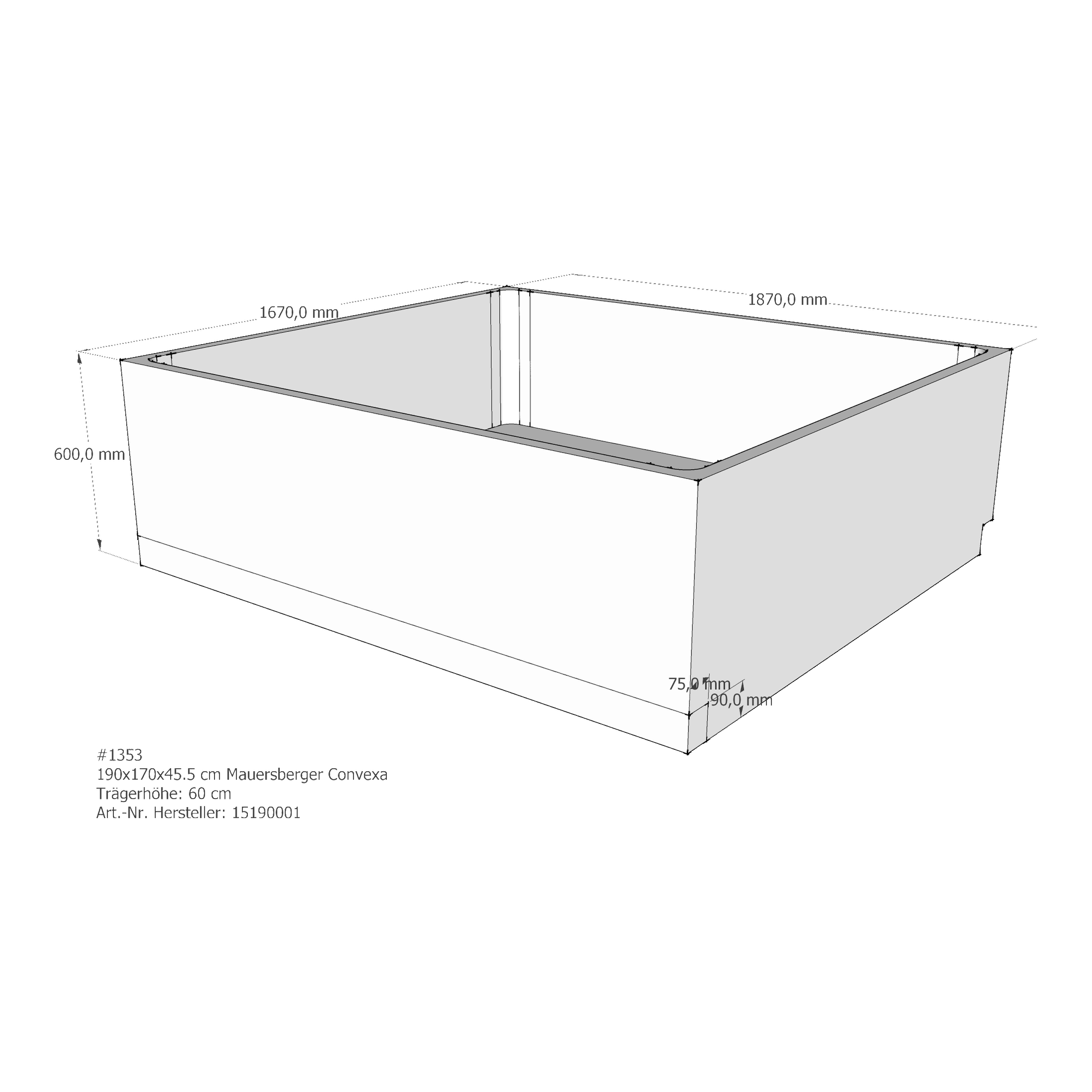Badewannenträger für Mauersberger Convexa 190/170 190 × 170 × 45,5 cm Badewannenträger für Mauersberger Convexa 190/170 190 × 170 × 45,5 cm