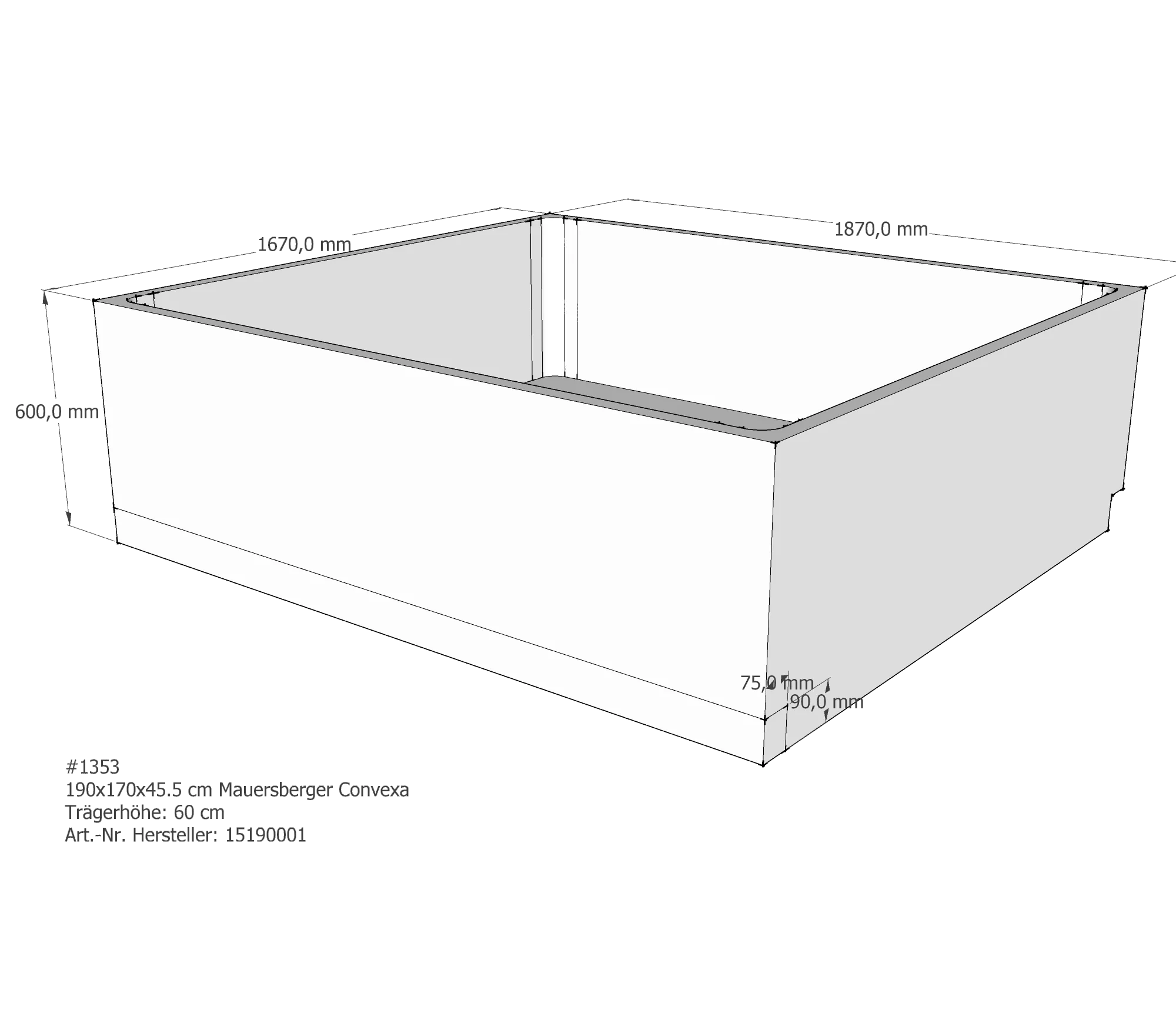 Badewannenträger für Mauersberger Convexa 190/170 190 × 170 × 45,5 cm Badewannenträger für Mauersberger Convexa 190/170 190 × 170 × 45,5 cm