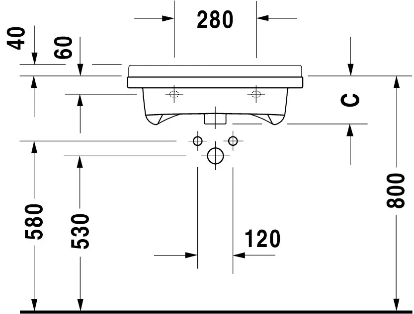 Wandwaschtisch „Starck 3“, mit Überlauf, Hahnlochposition mittig Wandwaschtisch „Starck 3“, mit Überlauf, Hahnlochposition mittig