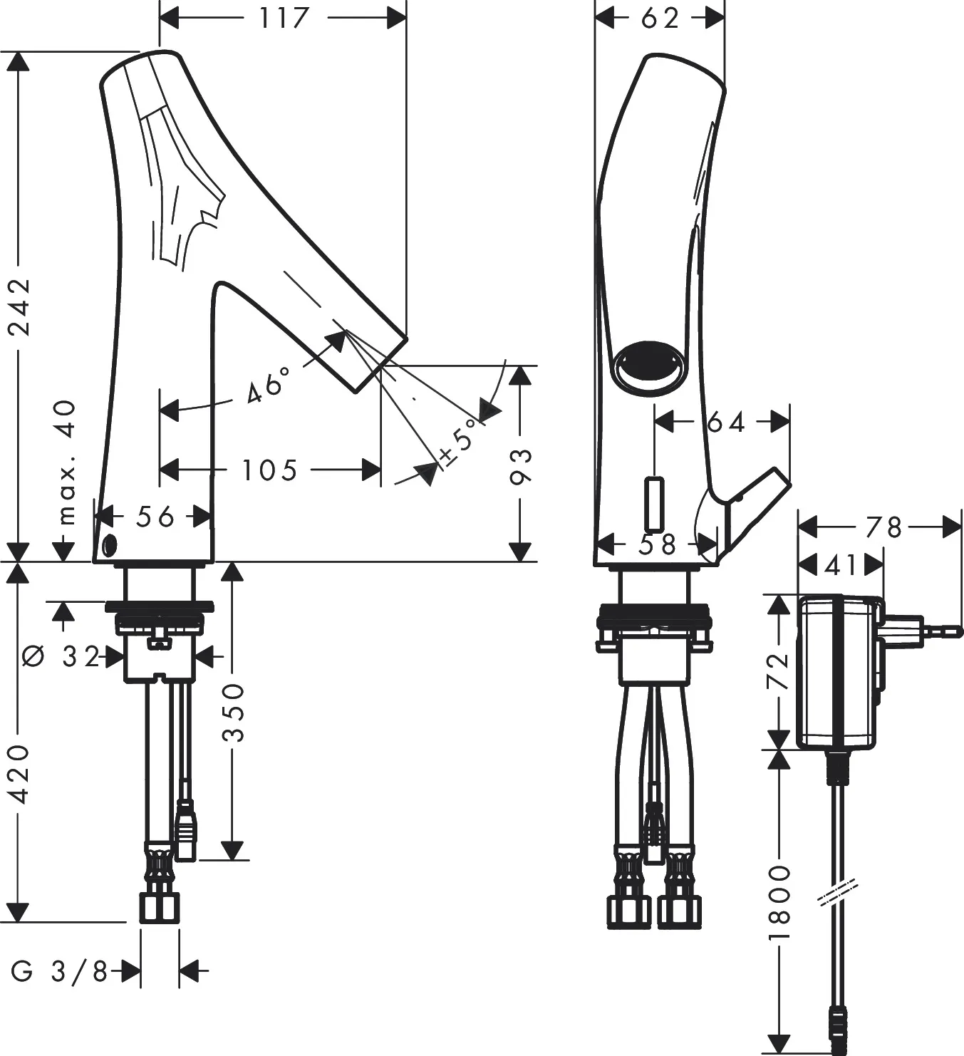 Waschtischmischer Axor Starck Organic Elektronik Netzbetrieb chrom Waschtischmischer Axor Starck Organic Elektronik Netzbetrieb chrom