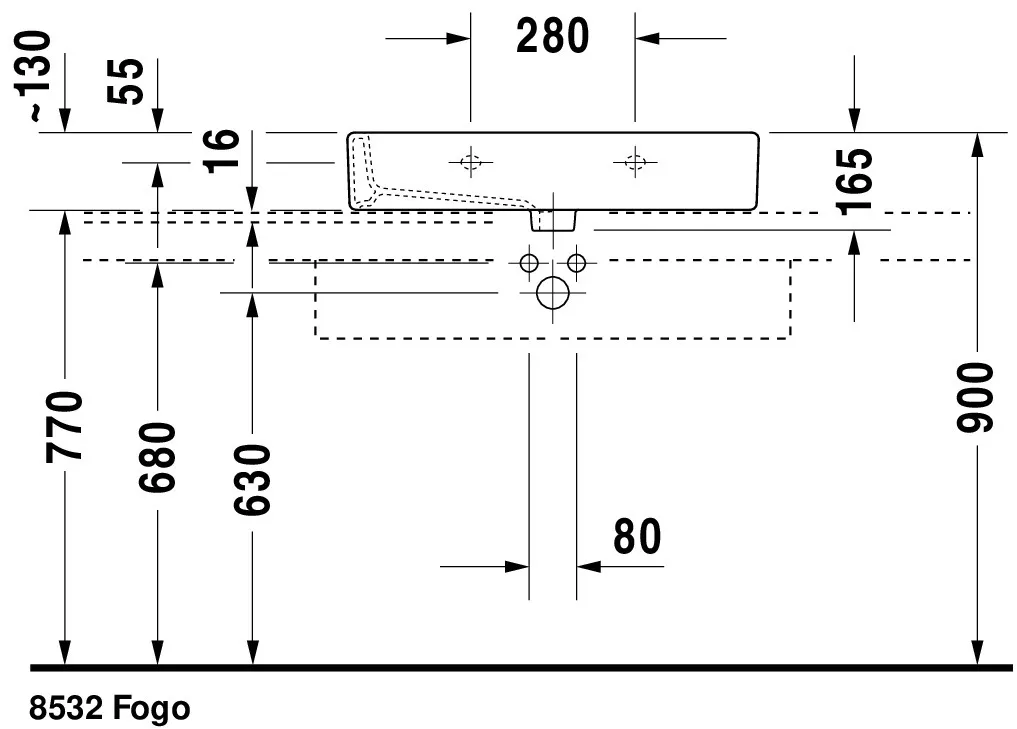 Wandwaschtisch „Vero“, mit Überlauf, Hahnlochposition mittig Wandwaschtisch „Vero“, mit Überlauf, Hahnlochposition mittig