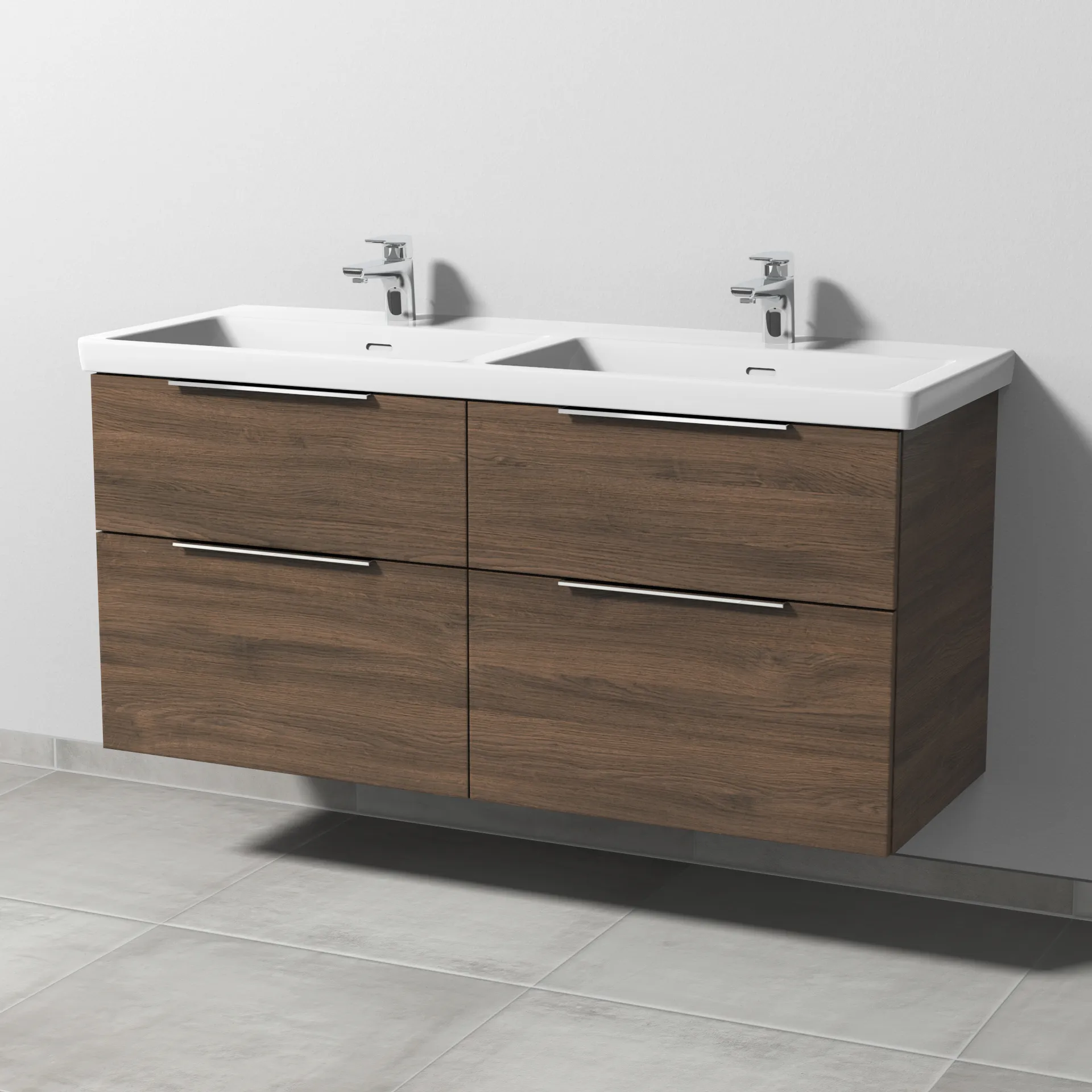 Sanipa Waschtischunterschrank „3way“ 1255 × 588 × 462 mm in Eiche Arizona, Becken links und rechts