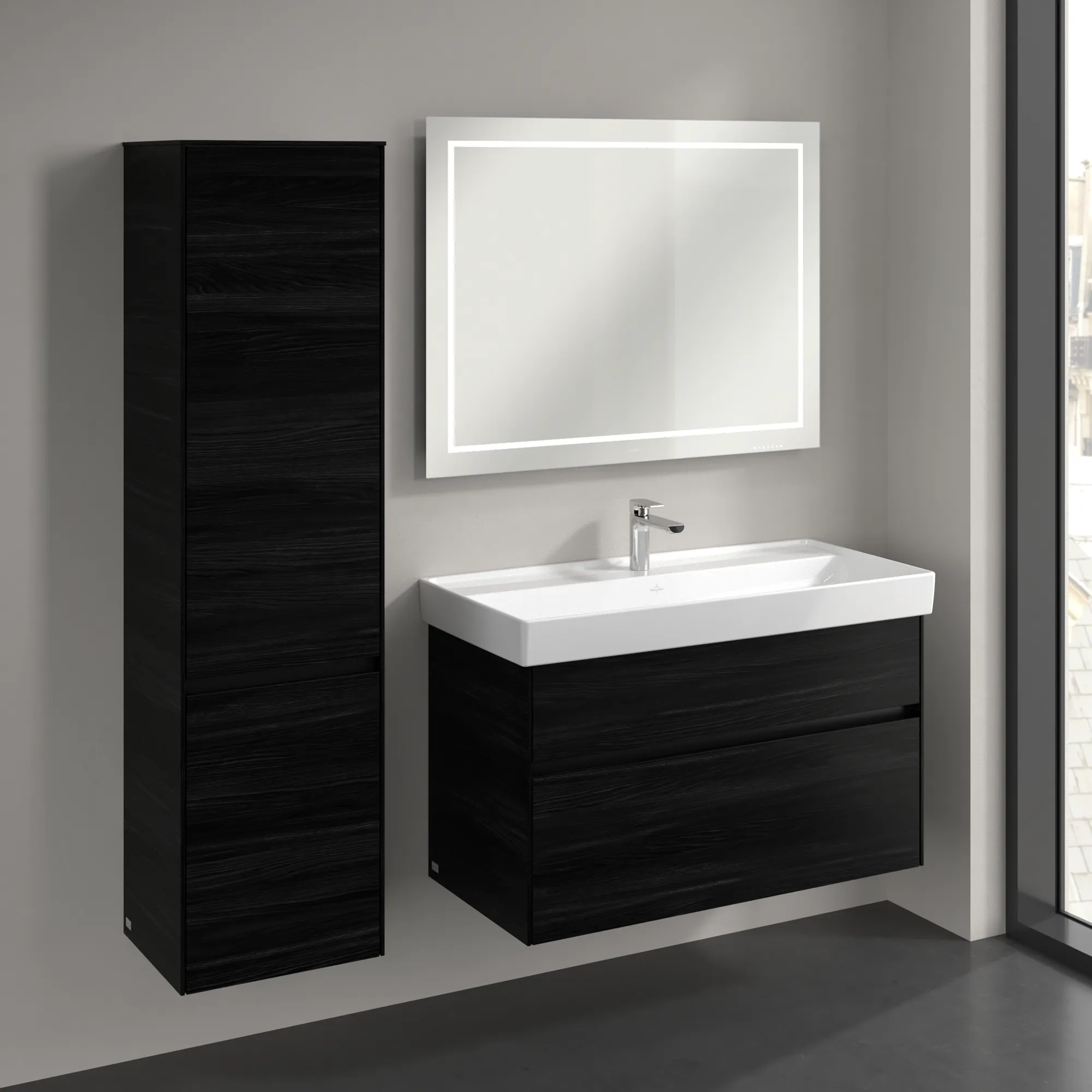 Villeroy & Boch Hochschrank Collaro C03300, 404x1538x349 mm, Black Oak, 2 Türen, SoftClosing, Wandmontage