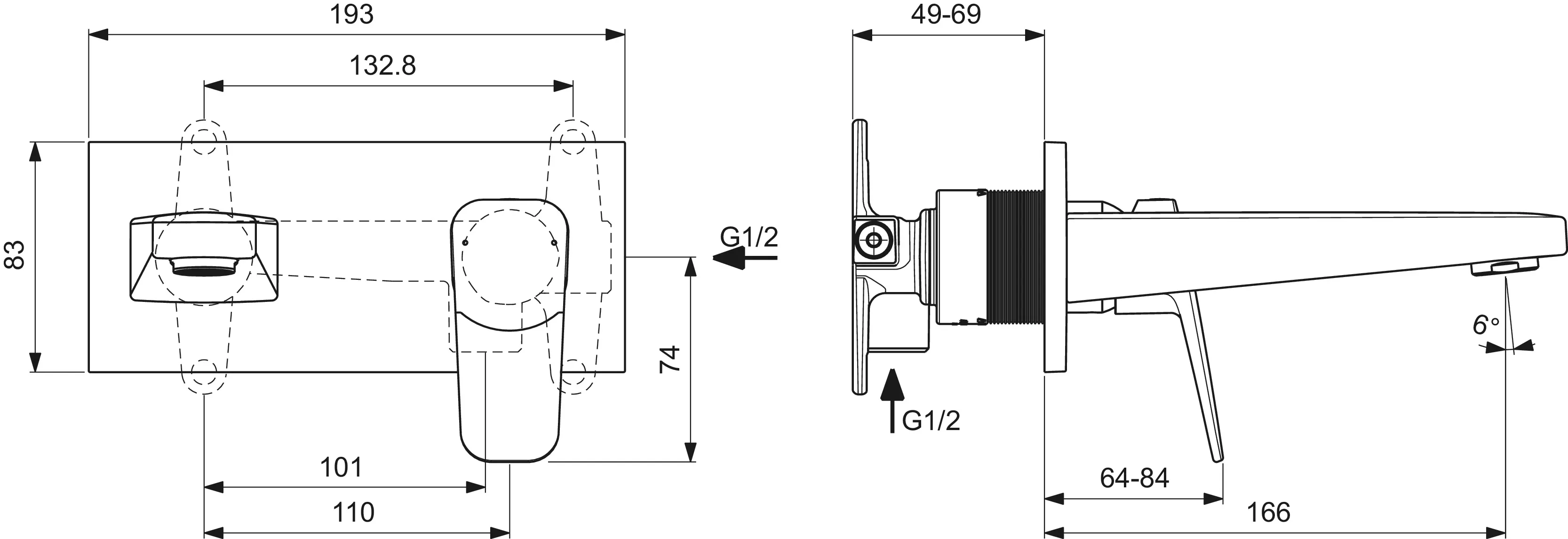 Einhand-Waschtischarmatur „Ceraplan“ Ausladung 166 mm in Chrom