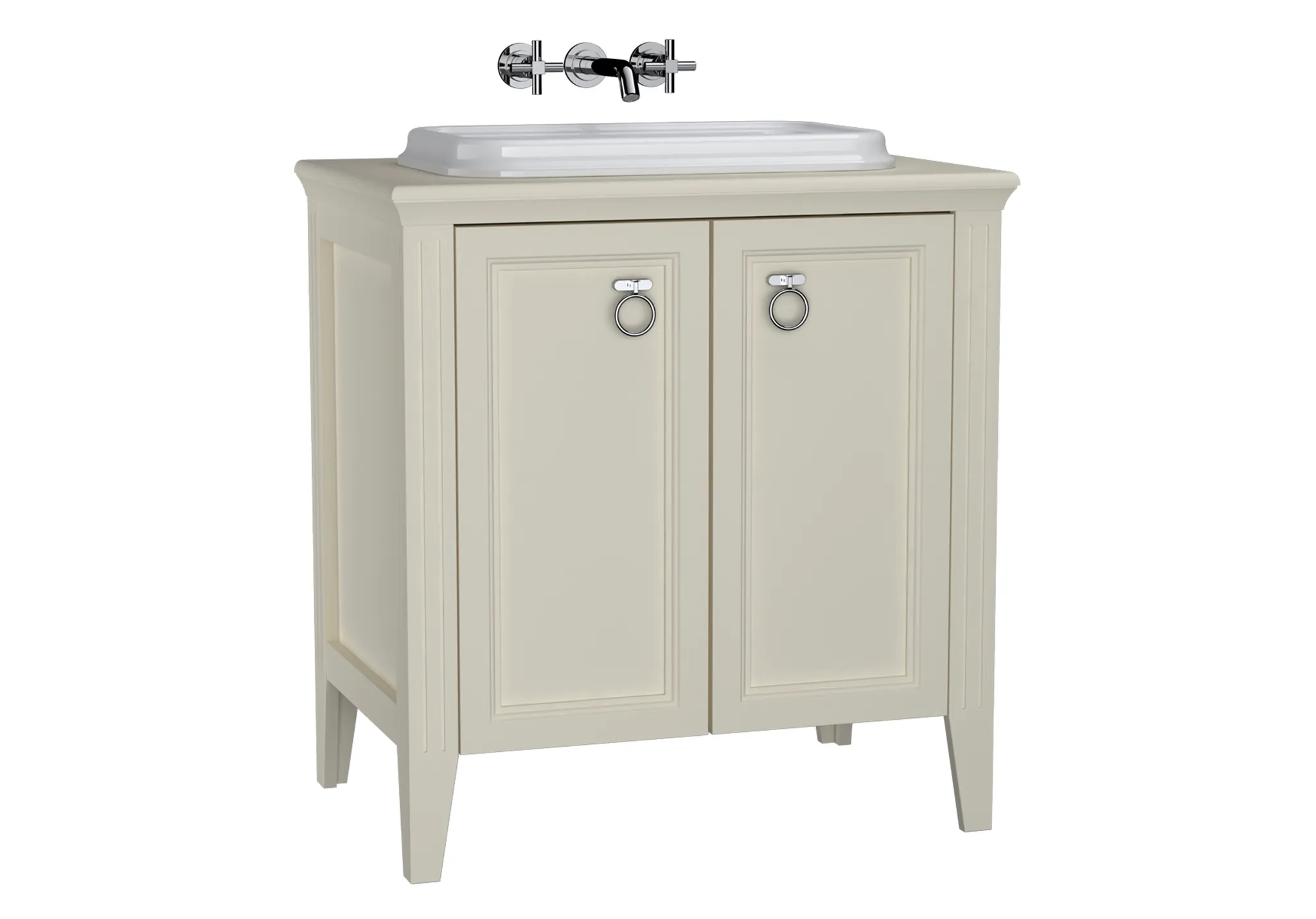 Valarte Set 78 cm Einbauwaschtisch + Waschtischunterschrank 2 Türen Elfenbein Matt