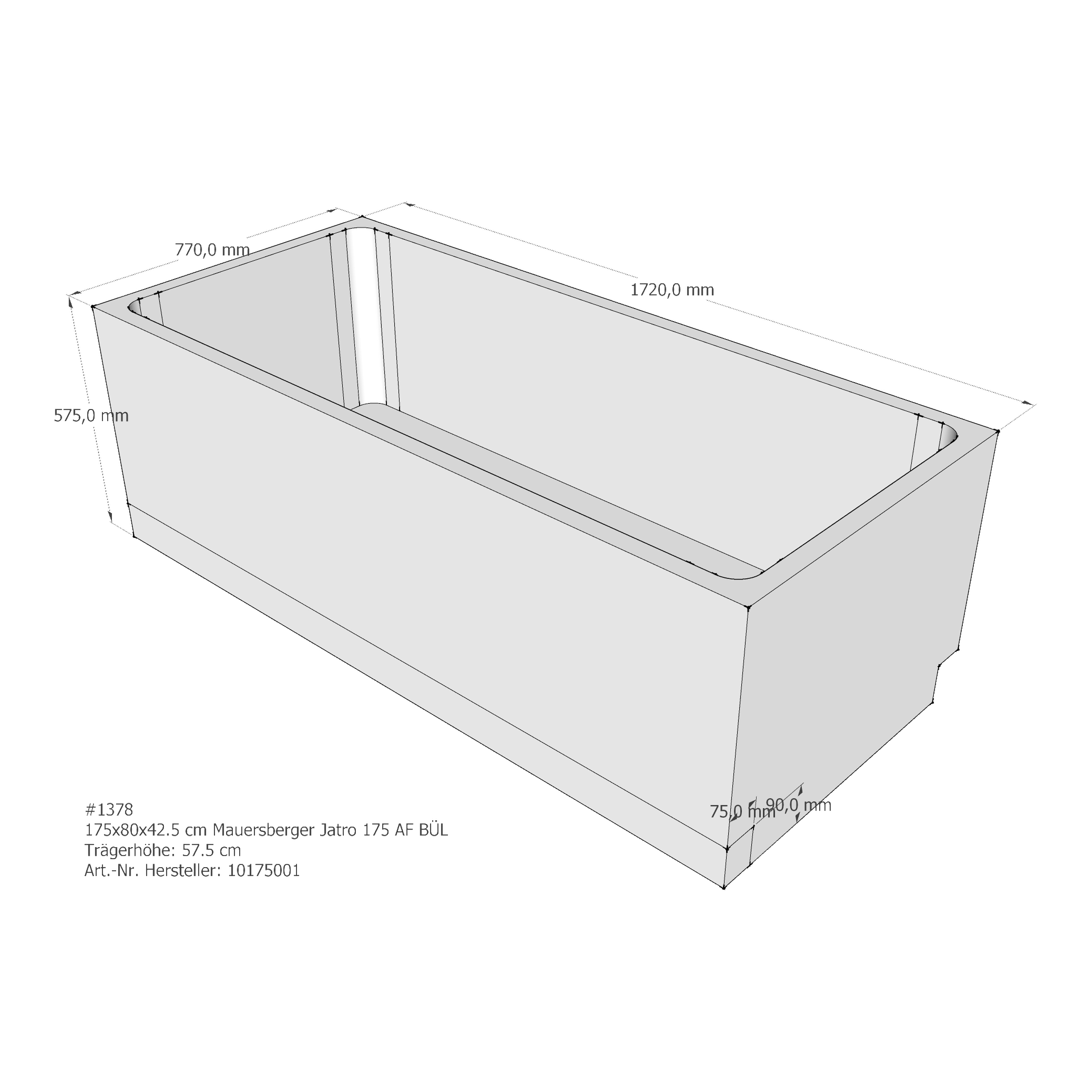 Badewannenträger für Mauersberger Jatro 175/80 Überlauf links links 175 × 80 × 42,5 cm Badewannenträger für Mauersberger Jatro 175/80 Überlauf links links 175 × 80 × 42,5 cm