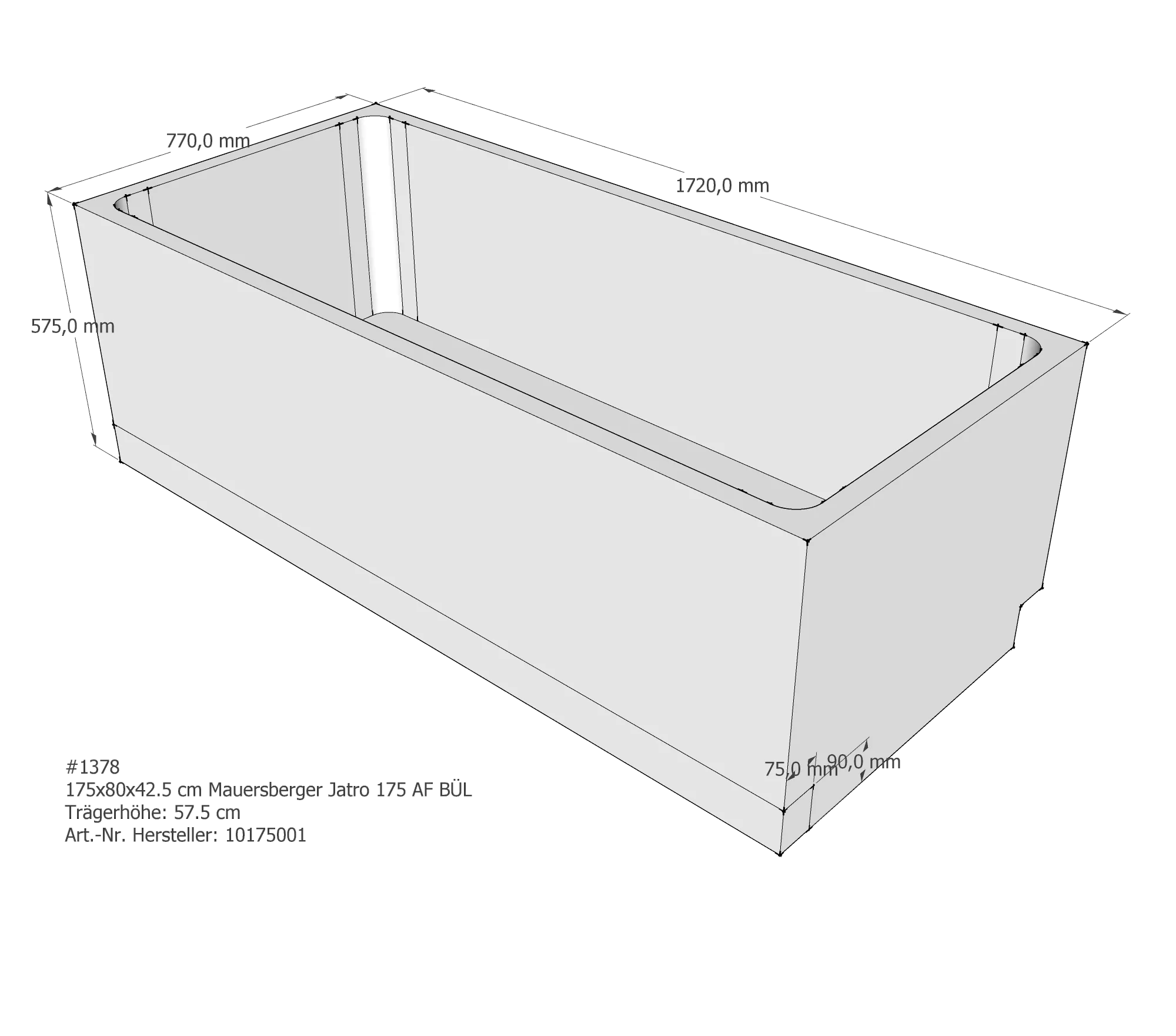 Badewannenträger für Mauersberger Jatro 175/80 Überlauf links links 175 × 80 × 42,5 cm Badewannenträger für Mauersberger Jatro 175/80 Überlauf links links 175 × 80 × 42,5 cm