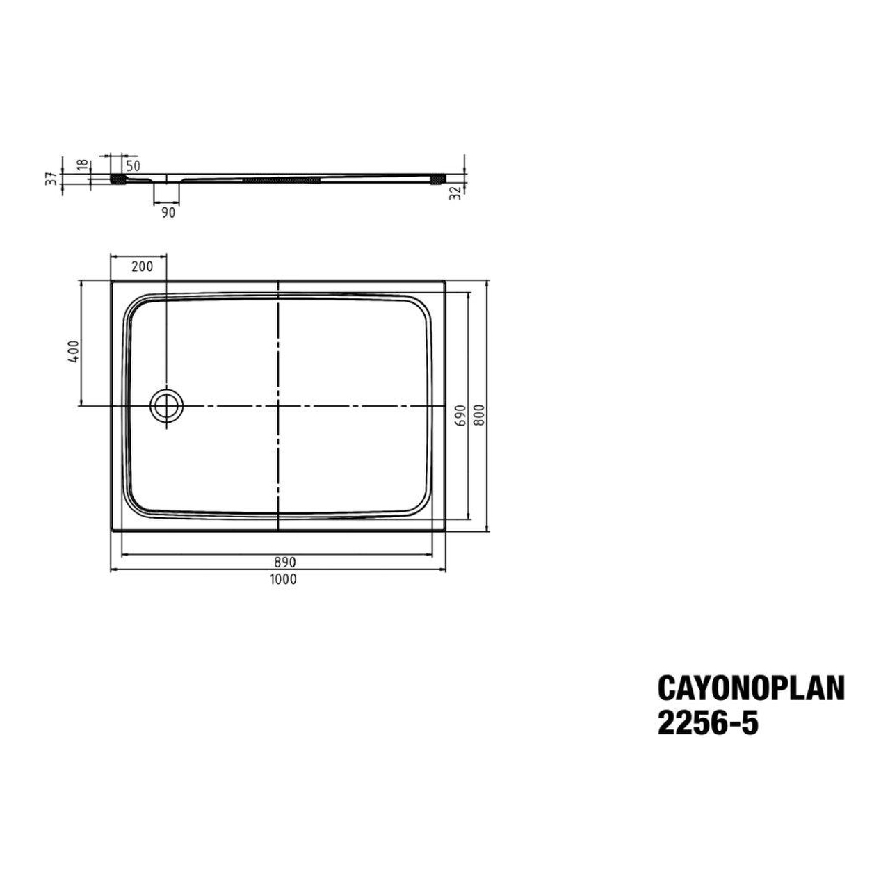 Kaldewei rechteck Duschwanne „Cayonoplan“ 80 × 100 cm in schwarz matt
