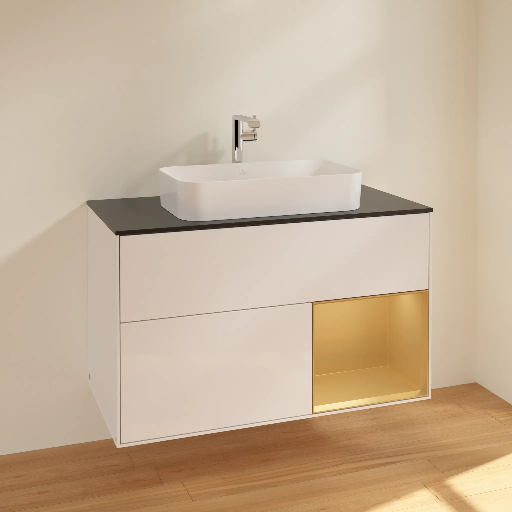 Villeroy & Boch Waschtischunterschrank „Finion“ für Schrankwaschtisch 1000 × 603 × 501 mm Glossy White Lacquer, mit Hahnlochbohrung, für Becken mittig