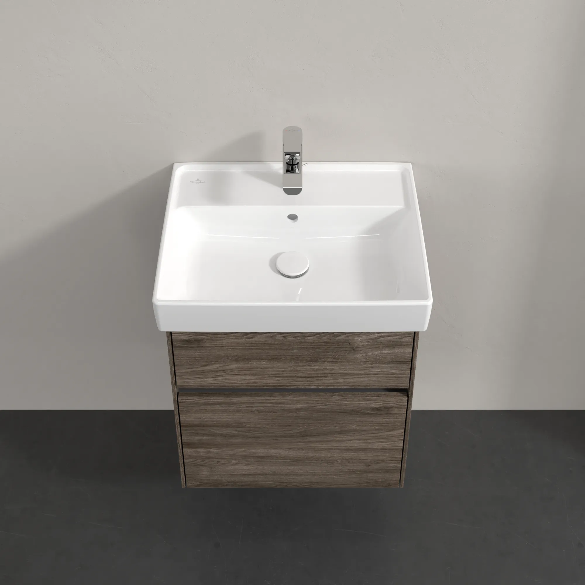 Villeroy & Boch Waschtischunterschrank „Collaro“ 510 × 546 × 414 mm Stone Oak, für Becken mittig, mit Beleuchtung