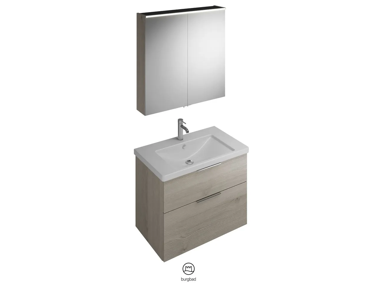 burgbad Badmöbelset Keramik-Waschtisch inkl. Waschtischunterschrank und Spiegelschrank „Eqio“ 83 cm Griffleiste, Schwarz Matt, in Grau Hochglanz burgbad Badmöbelset Keramik-Waschtisch inkl. Waschtischunterschrank und Spiegelschrank „Eqio“ 83 cm Griffleiste, Schwarz Matt, in Grau Hochglanz