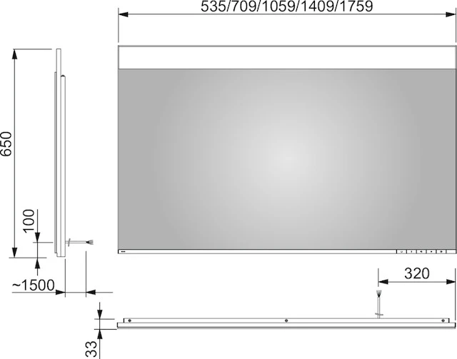 Edition 400 11596172001 Lichtspiegel Edition 400 mit Spiegelheizung 1060 × 650 × 33 mm silber-eloxiert