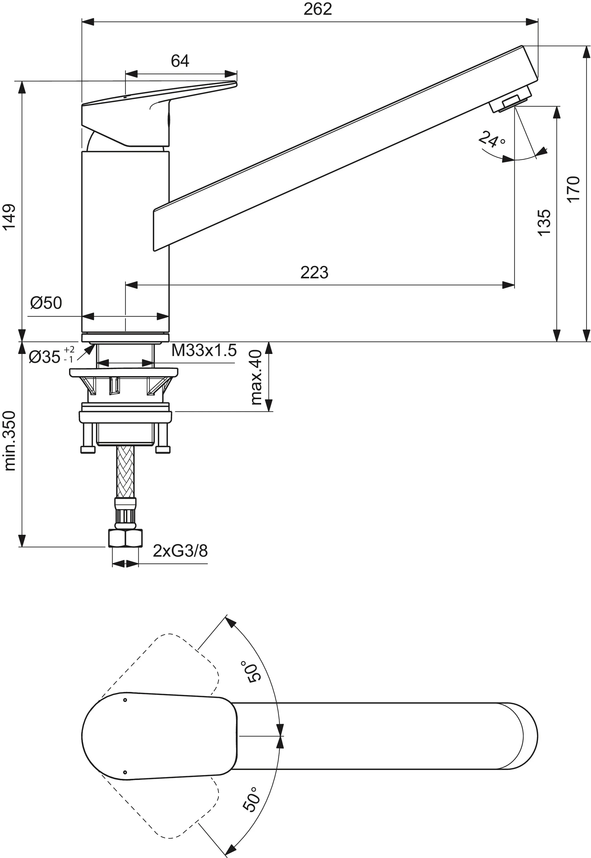 Ideal Standard Küchenarmatur Ceraplan BD308AA Chrom, DN 15, Ausladung 223mm Ideal Standard Küchenarmatur Ceraplan BD308AA Chrom, DN 15, Ausladung 223mm