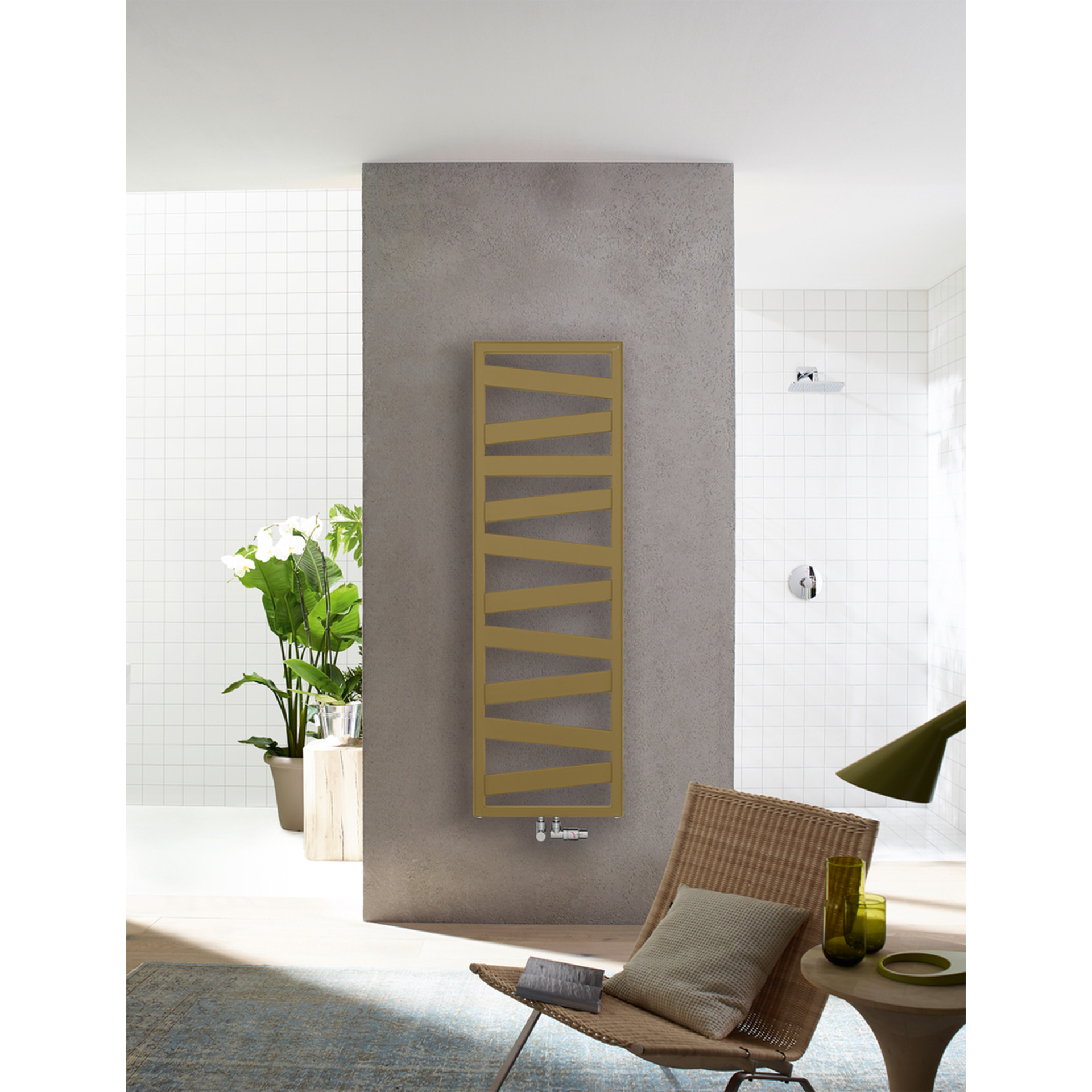 Zehnder Design-Heizkörper „Ribbon“ für Warmwasser-Zentralheizung oder gemischten Betrieb mit 50 mm-Mittelanschluss 50 × 156,7 cm in Beach Gold Zehnder Design-Heizkörper „Ribbon“ für Warmwasser-Zentralheizung oder gemischten Betrieb mit 50 mm-Mittelanschluss 50 × 156,7 cm in Beach Gold