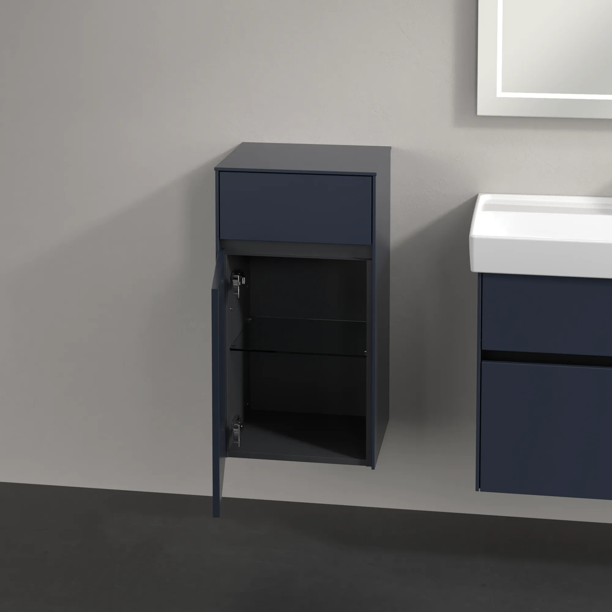 Villeroy & Boch Seitenschrank „Collaro“ 1 Tür, 1 Auszug / Schublade 40,4 × 74,8 × 34,9 cm 1 Tür, Anschlag (Scharnier) links, 1 Auszug / Schublade Villeroy & Boch Seitenschrank „Collaro“ 1 Tür, 1 Auszug / Schublade 40,4 × 74,8 × 34,9 cm 1 Tür, Anschlag (Scharnier) links, 1 Auszug / Schublade