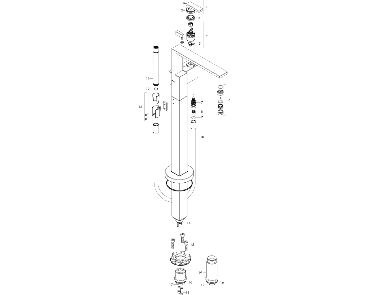 Wannenmischer Axor Edge Fertigset zur Bodenmontage chrom