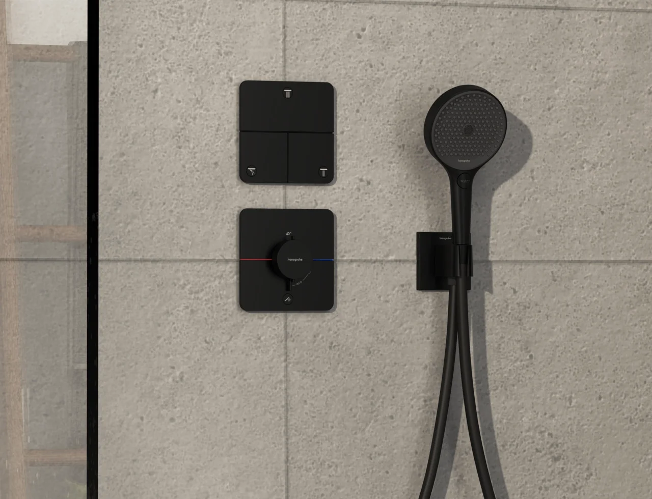 Hansgrohe ShowerSelect Comfort Q Thermostat Unterputz, Mattschwarz, 1 Verbraucher + zusätzlicher Abgang, flache Rosette, einfache Installation