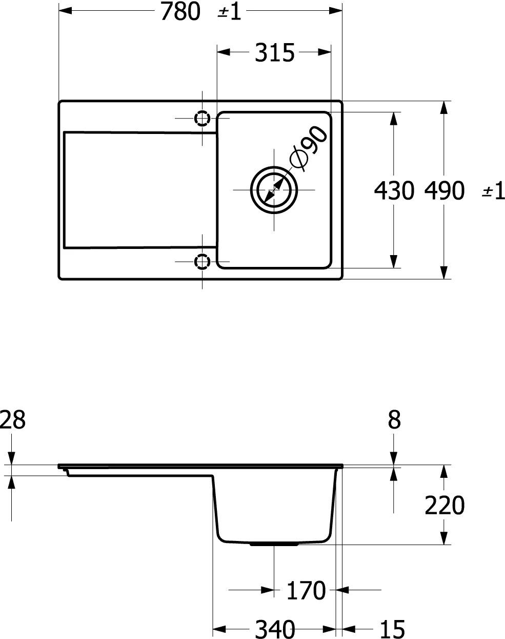 Villeroy & Boch Siluet flat 45 Flat 900-1 Küche Spülen 33340F Villeroy & Boch Siluet flat 45 Flat 900-1 Küche Spülen 33340F