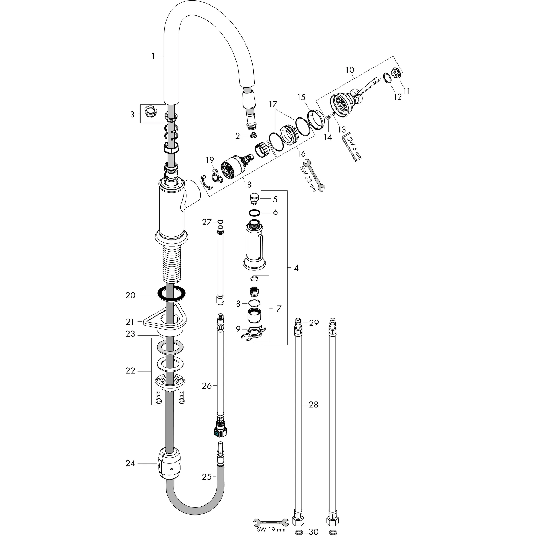 Hansgrohe AXOR Montreux Küchenmischer 180 mit Ausziehbrause, Chrom Hansgrohe AXOR Montreux Küchenmischer 180 mit Ausziehbrause, Chrom