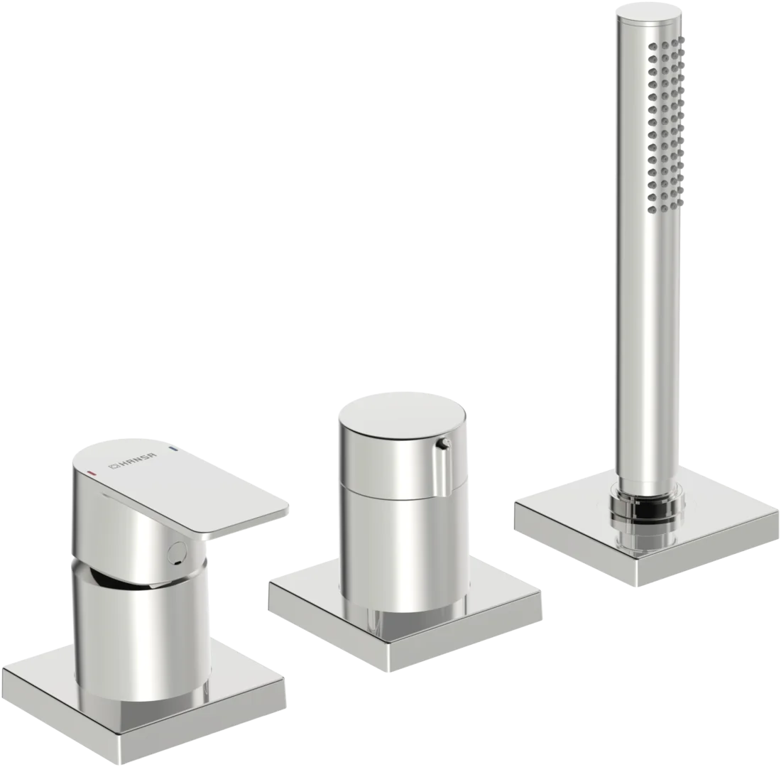 HansaSTELA Wannenarmatur Hansastela 2021 Einhebelmischer Fertigmontageset für Wanne/Brause 5731 Rosette eckig Chrom