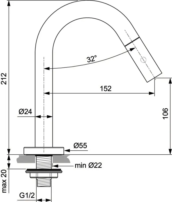 Standventil Ceraline, Ausladung 152mm, Chrom