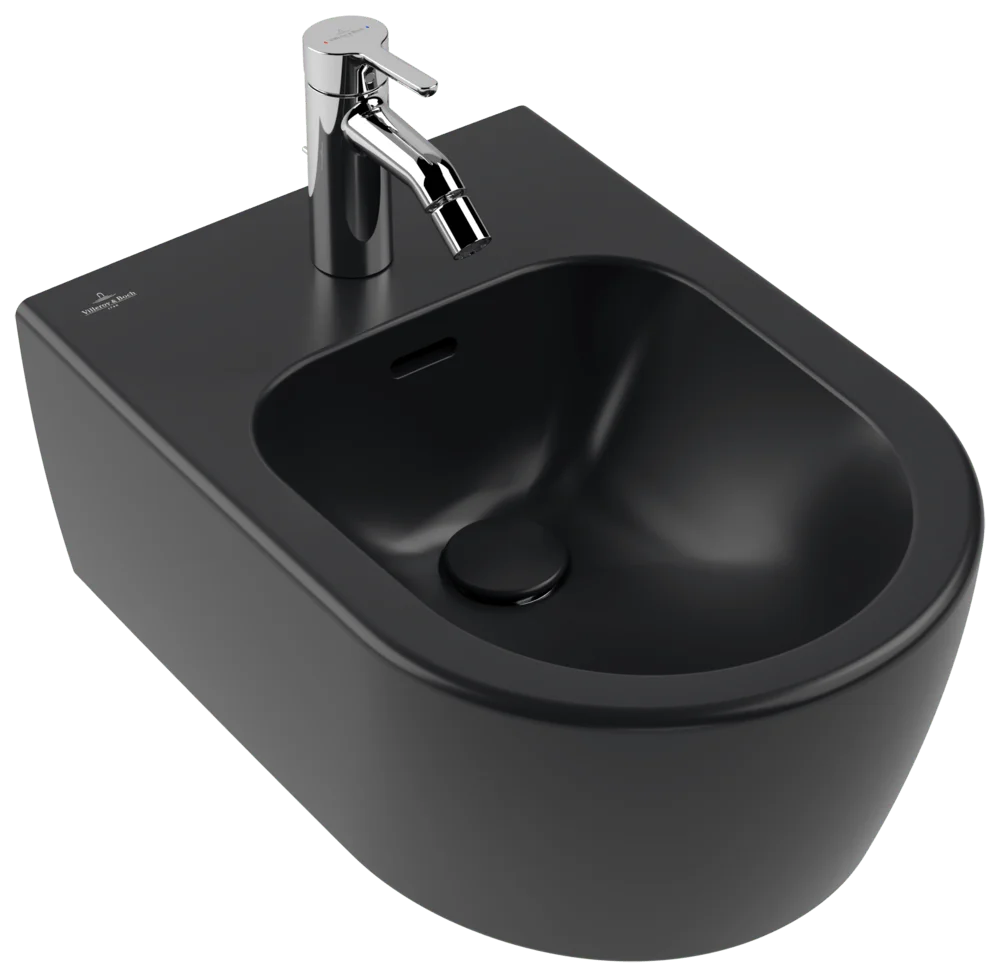 Villeroy & Boch Bidet Skyla 448200, Pure Black CeramicPlus, 370x530 mm, Höhe 215 mm, Wandmontage Villeroy & Boch Bidet Skyla 448200, Pure Black CeramicPlus, 370x530 mm, Höhe 215 mm, Wandmontage